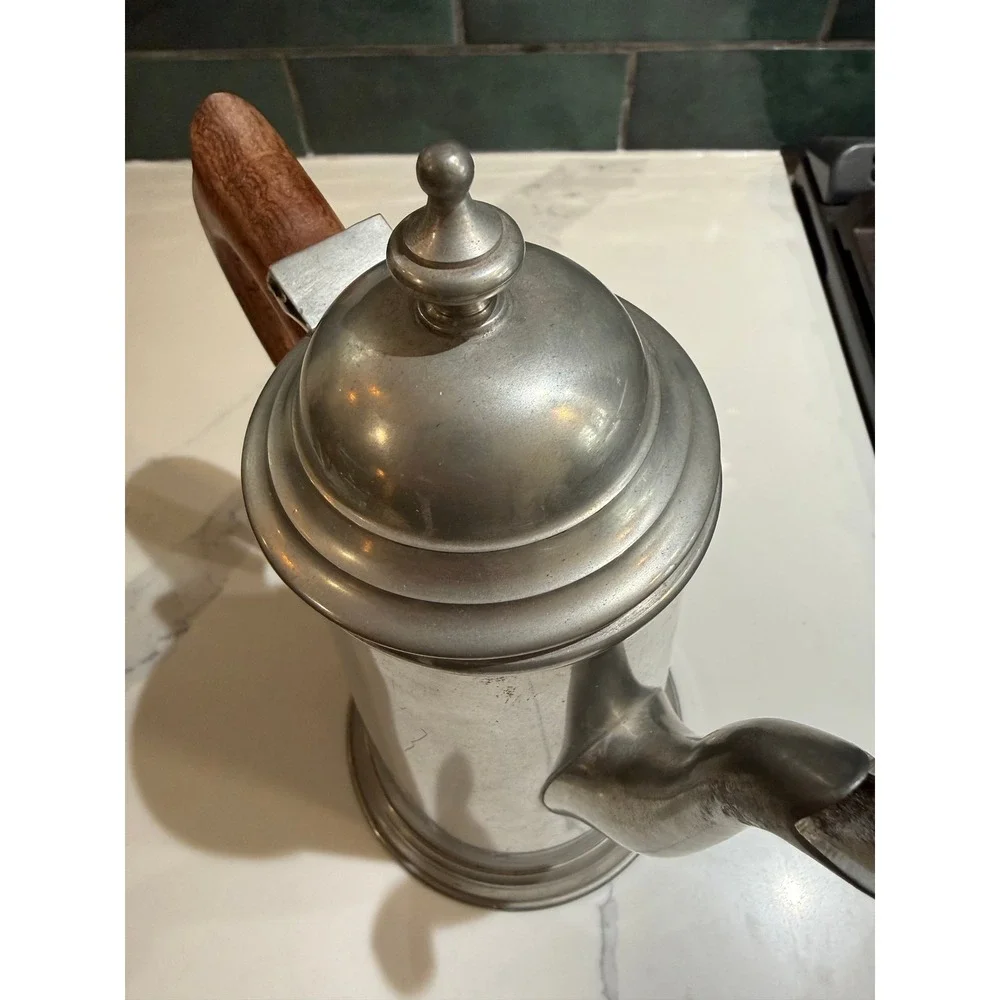 Vintage Stieff Pewter Coffee Teapot P1-12 Wooden Handle